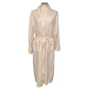 Lauren Ralph Lauren Women's Cotton Striped Robe in Pastel Peach/White Size XL